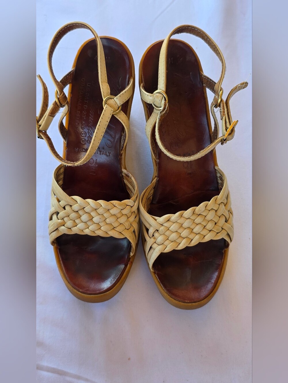 Vintage 70s Famolare Hi-Up Leather Wedge Sandals